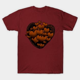 Brown Hearts Patterned Swirl Heart T-Shirt